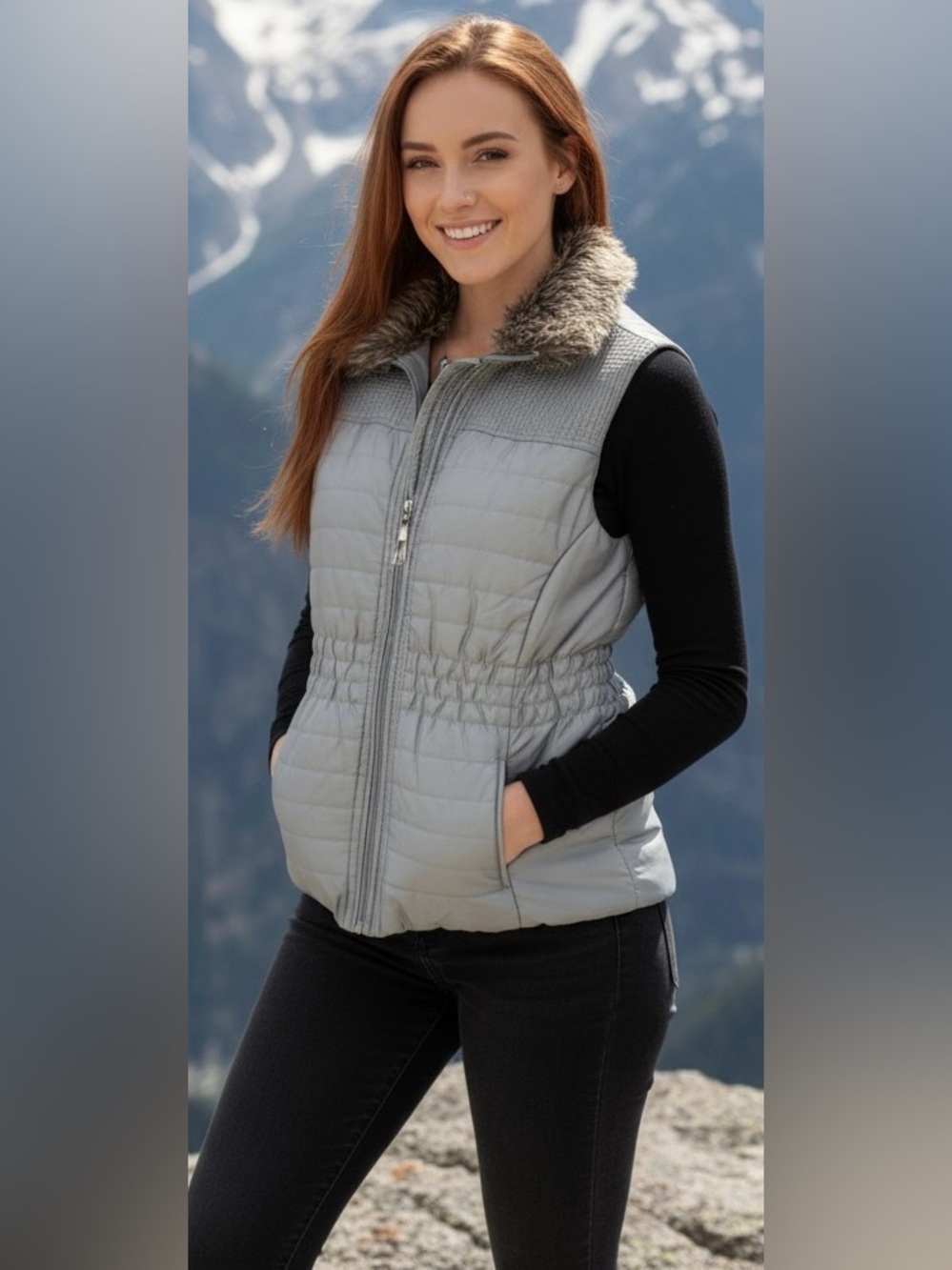 Mountain Lake Silver Vest with Faux Fur
